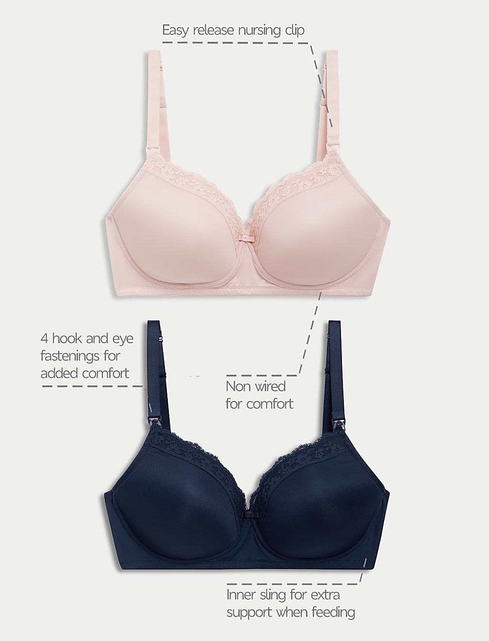 2pk Maternity Lace Trim Nursing Bras