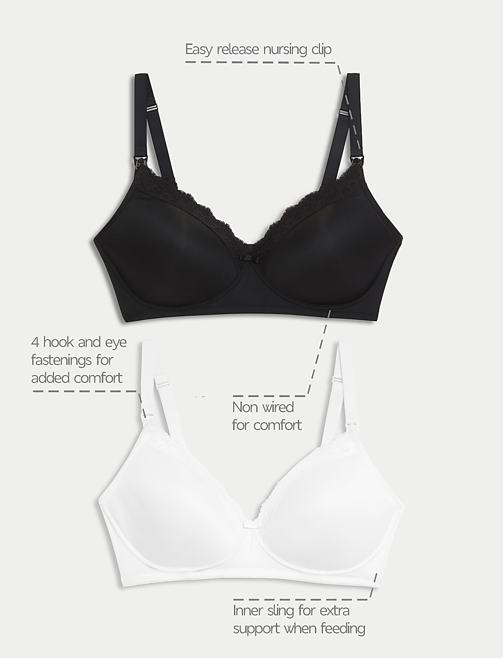 2pk Maternity Lace Trim Nursing Bras