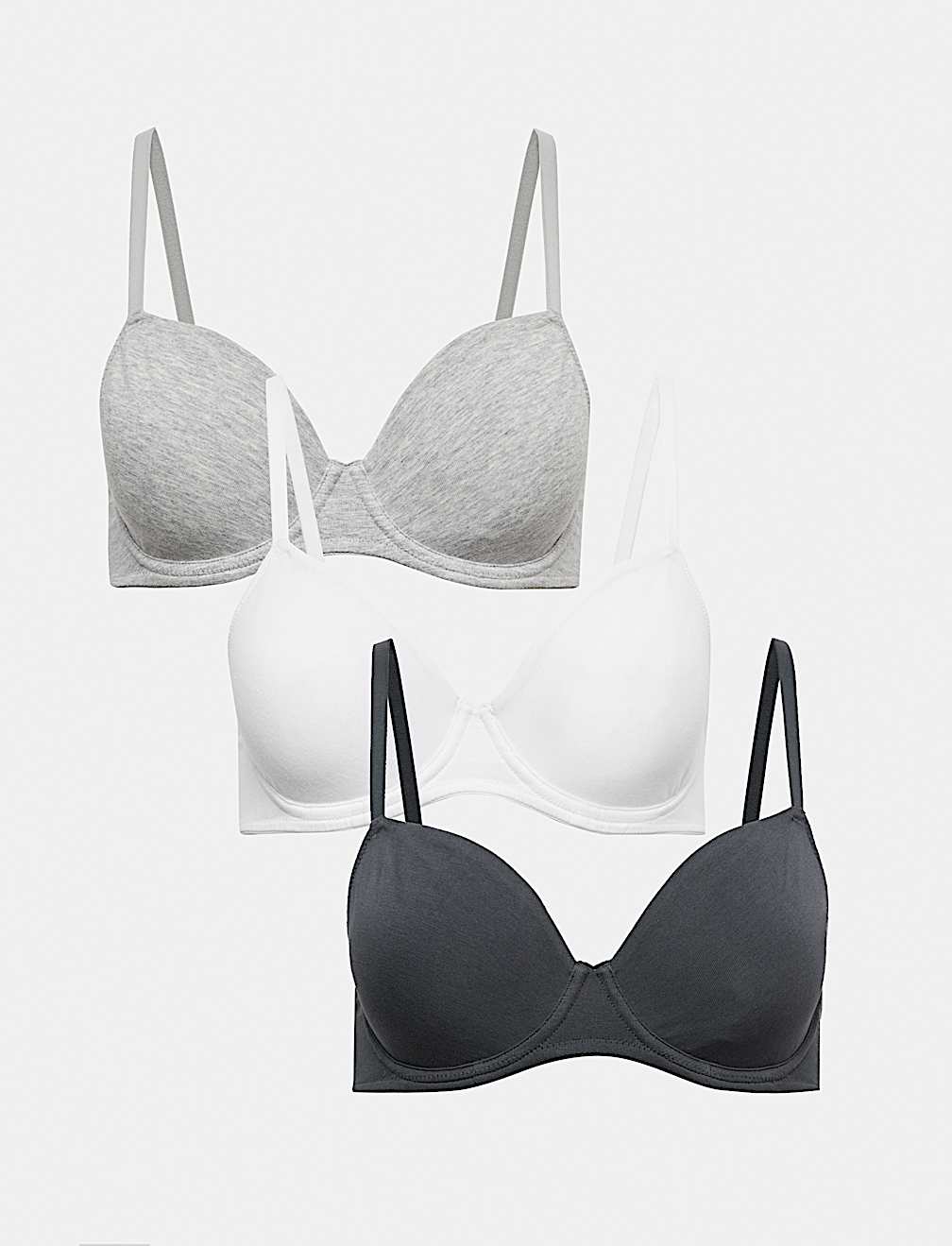 3 Pack Cotton Rich Wired Full Cup Bras A-E