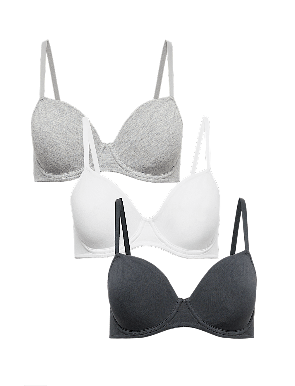 3 Pack Cotton Rich Wired Full Cup Bras A-E