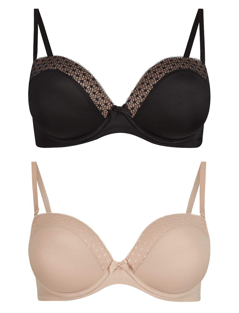 2 Pack Padded Push-up Plunge Strapless Bras A-E