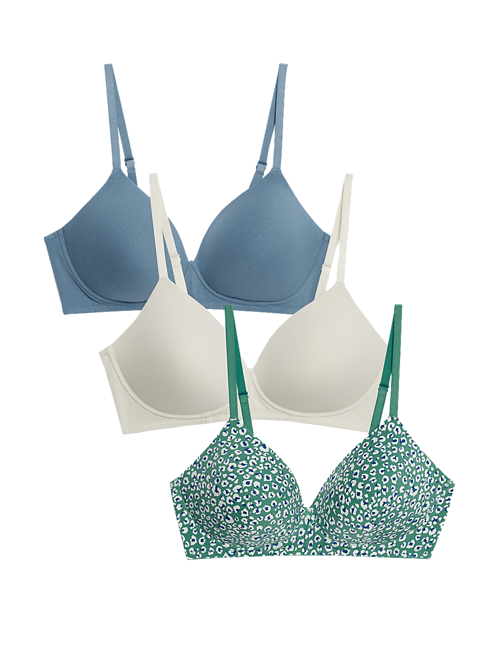 3pk Cotton Non Wired Full Cup T-Shirt Bra A-E