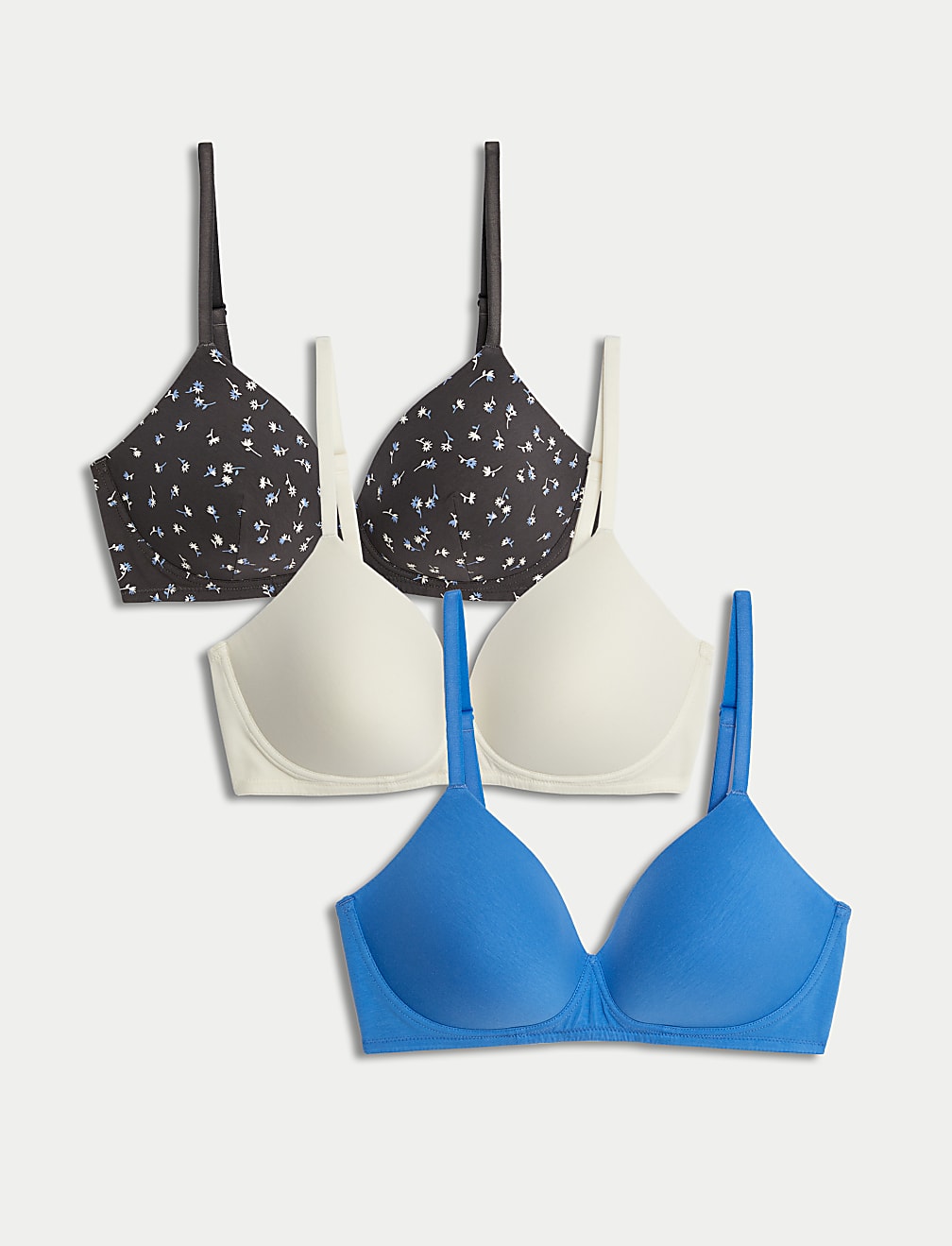 3pk Cotton Non Wired Full Cup T-Shirt Bra A-E