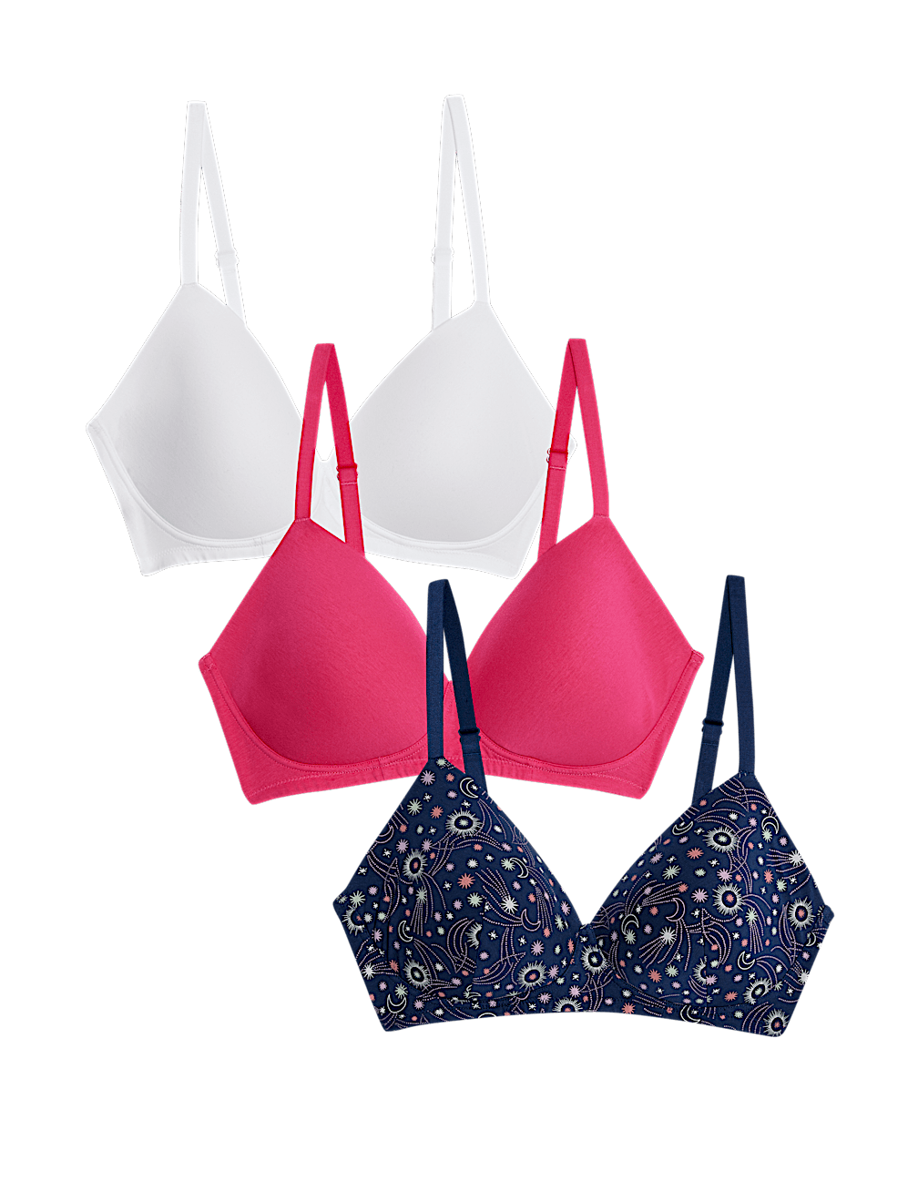 3pk Cotton Rich Non Wired T-Shirt Bras (A-E)