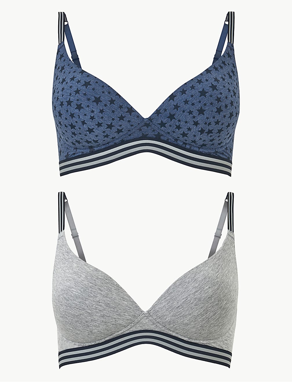 2 Pack Printed Marl Full Cup Plunge Bra A-DD
