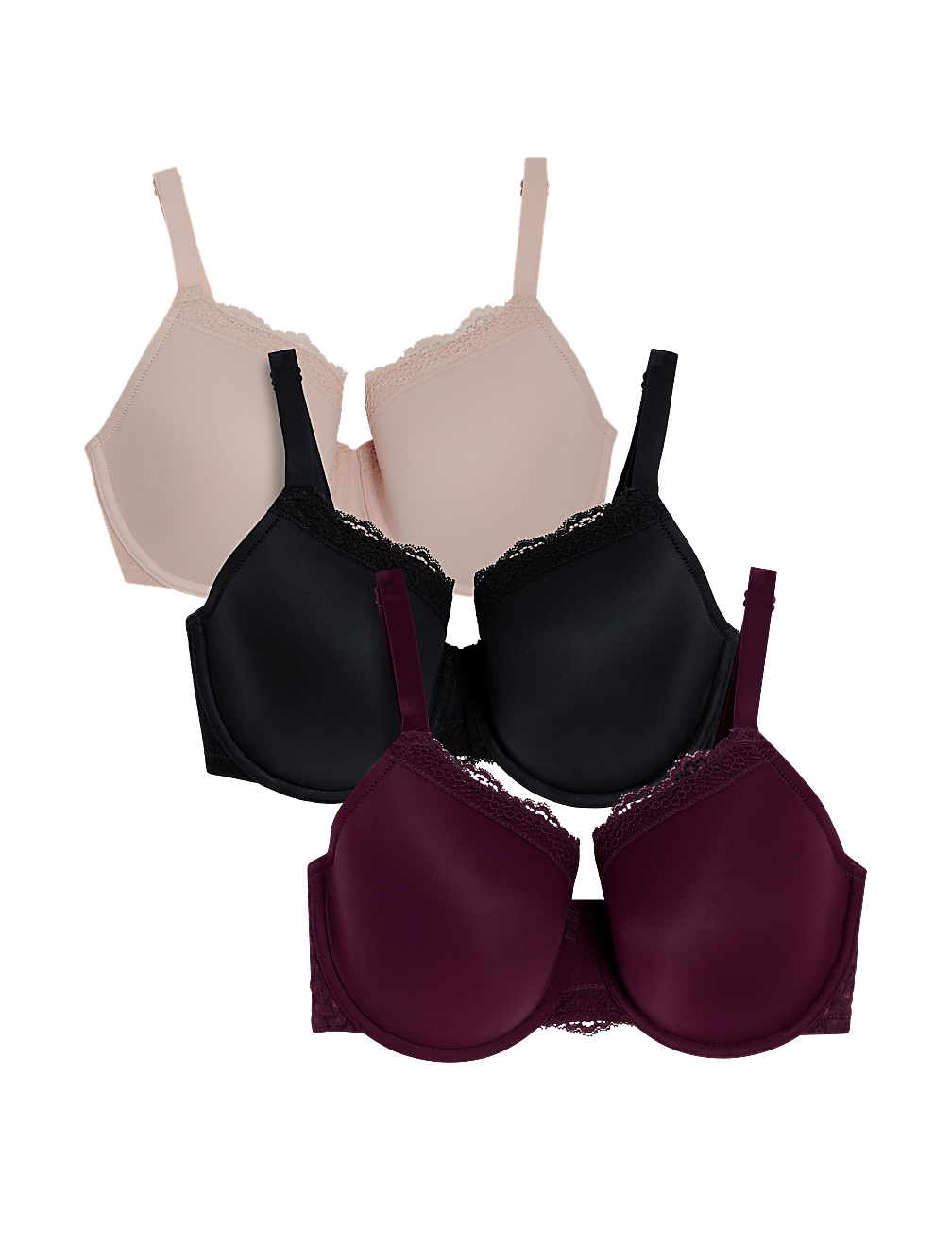 3pk Wired Full Cup Bras F-H
