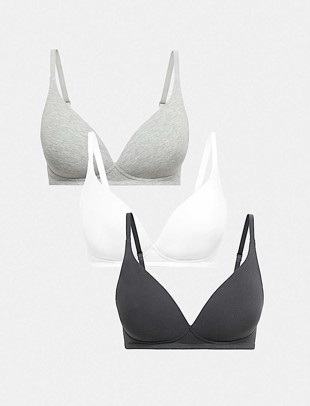 3pk Non Wired Plunge T-Shirt Bras A-E