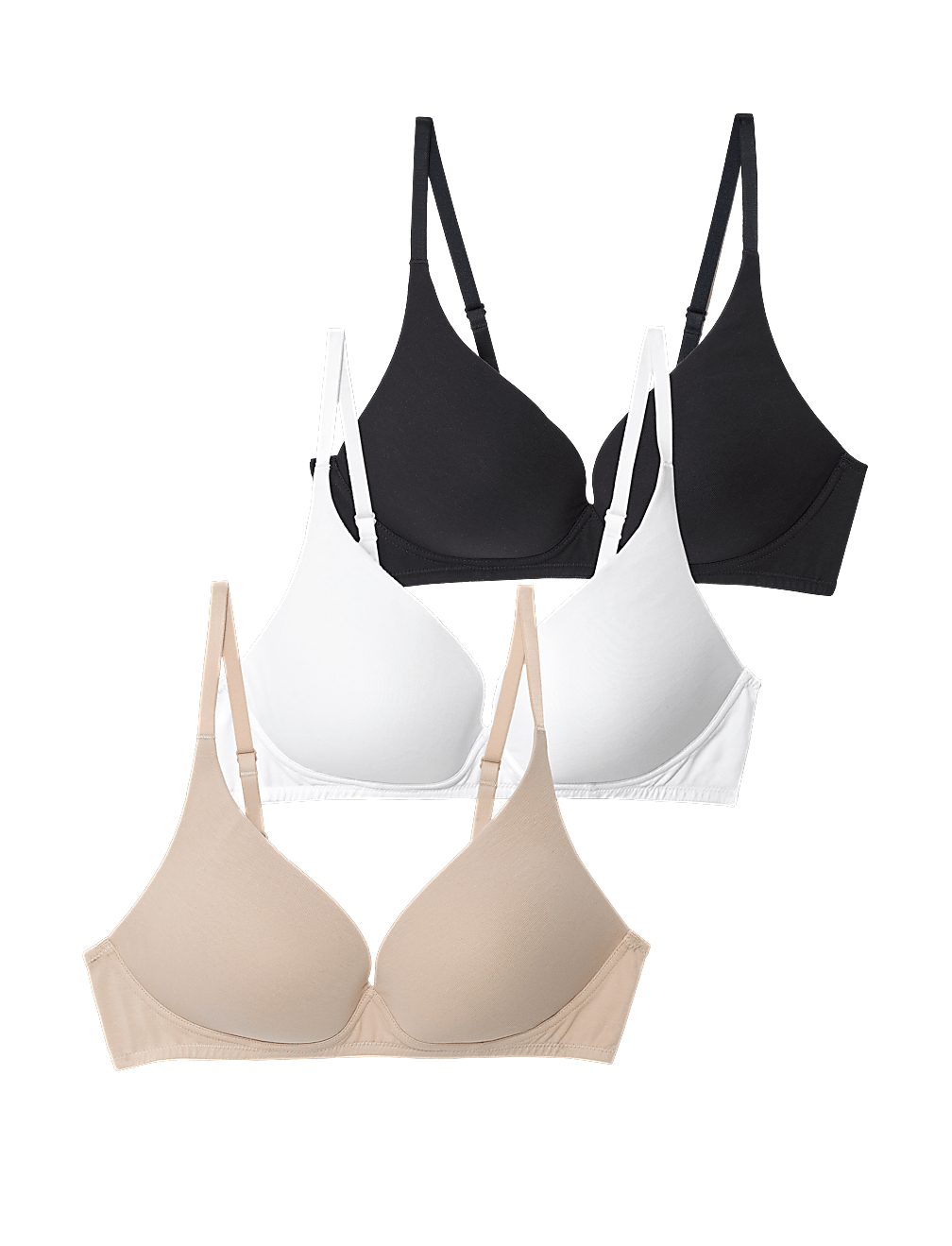 3pk Non Wired Plunge T-Shirt Bras A-E