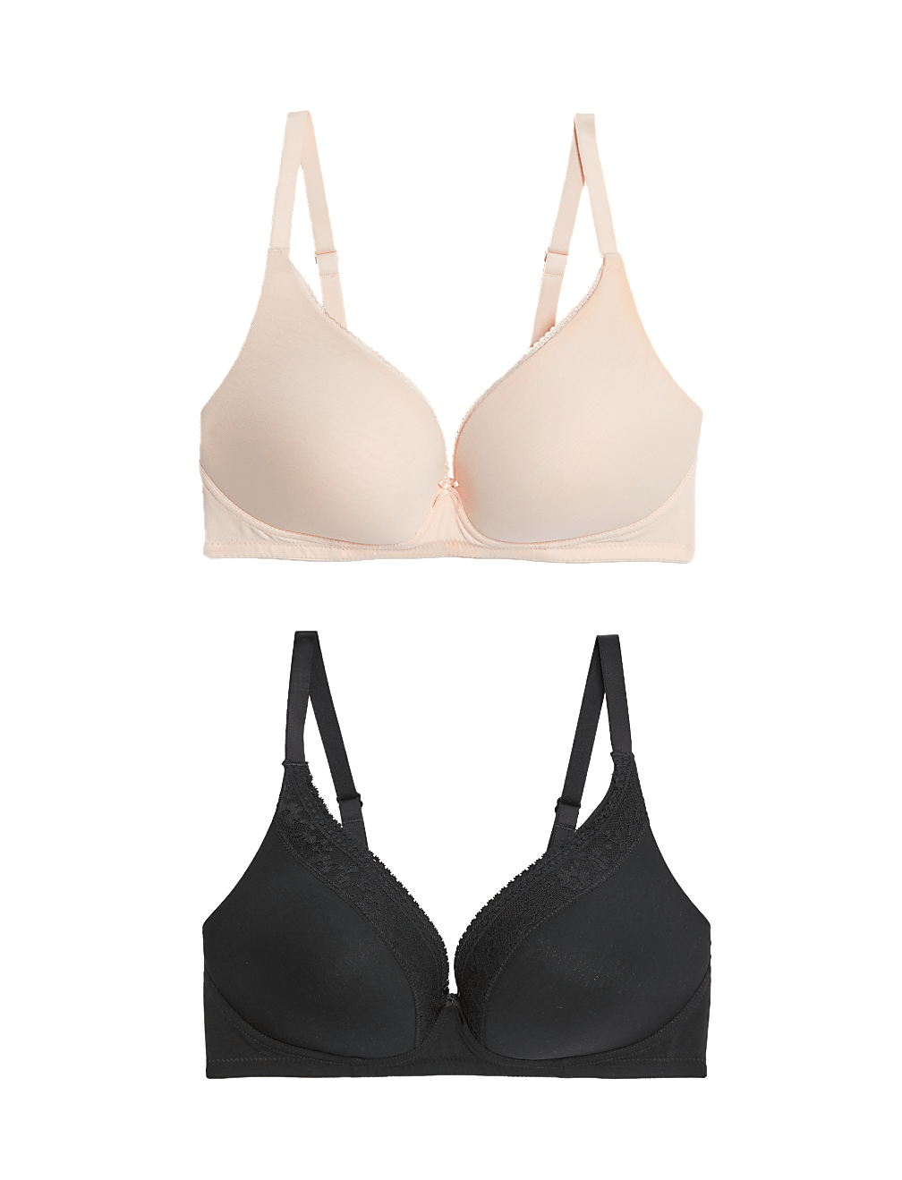 2 Pack Cotton Plain Sweetheart Neck Bra