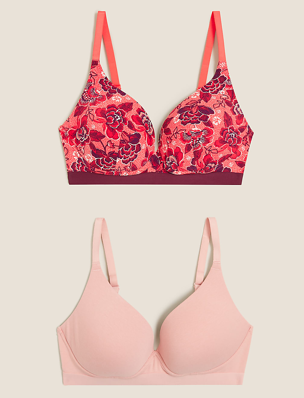 2pk Cotton Non Wired Plunge Bras