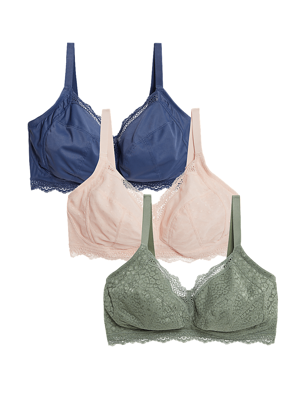 3pk Lace Trim Non Wired Bralettes F-H