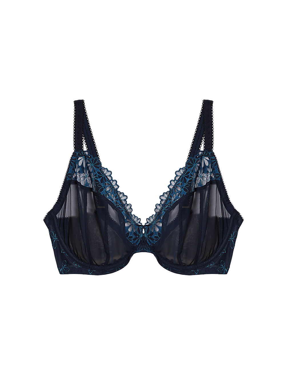Daisy Embroidery Wired Plunge Bra F-H