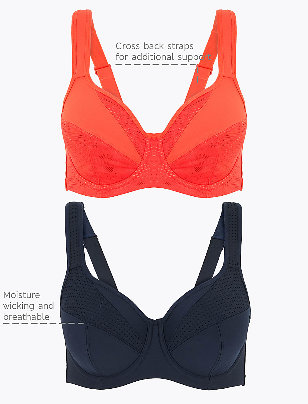 2pk High Impact Underwired Sports Bras A-H