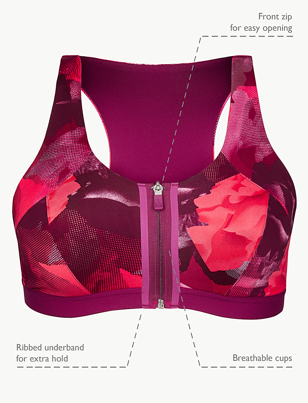 Extra High Impact Zip Front Sports Bra A-H