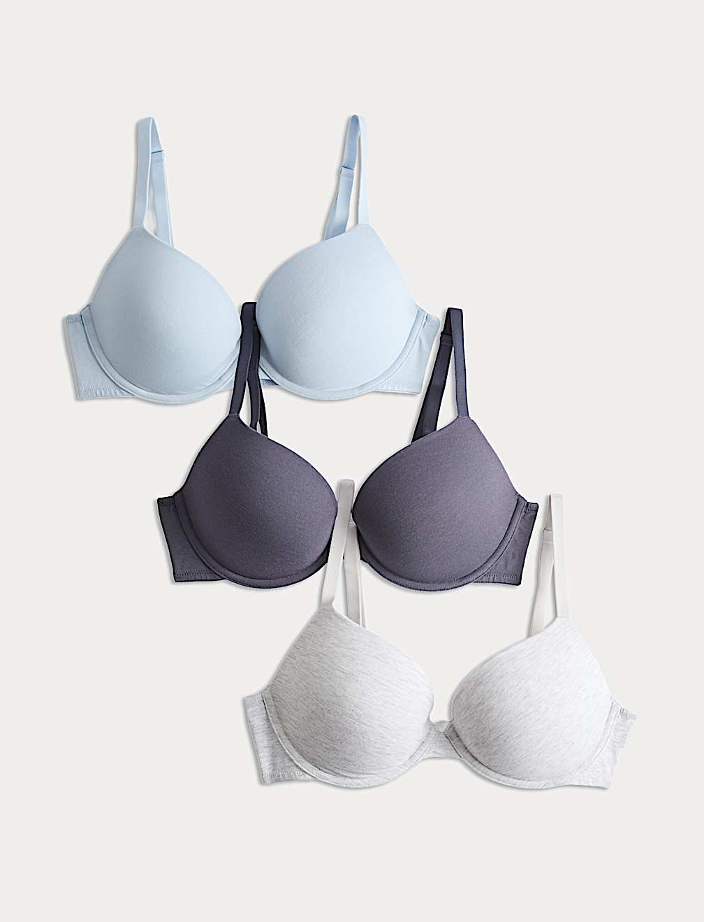 3pk Cotton Wired Push-Up Bras A-E