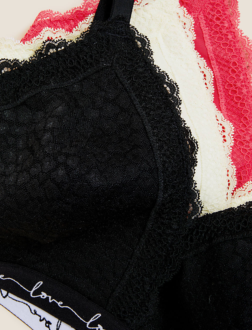 3pk Lace Trim Non Wired Bralettes