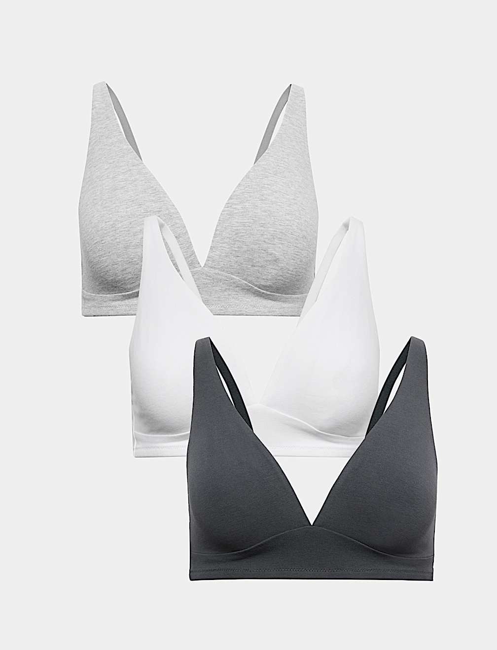 3 Pack Cotton Rich Non Wired Plunge Bras A-E