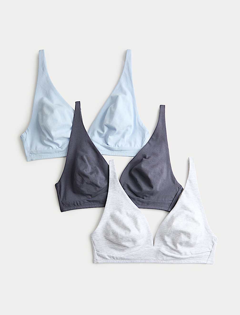 3 Pack Cotton Rich Non Wired Plunge Bras (A-E)