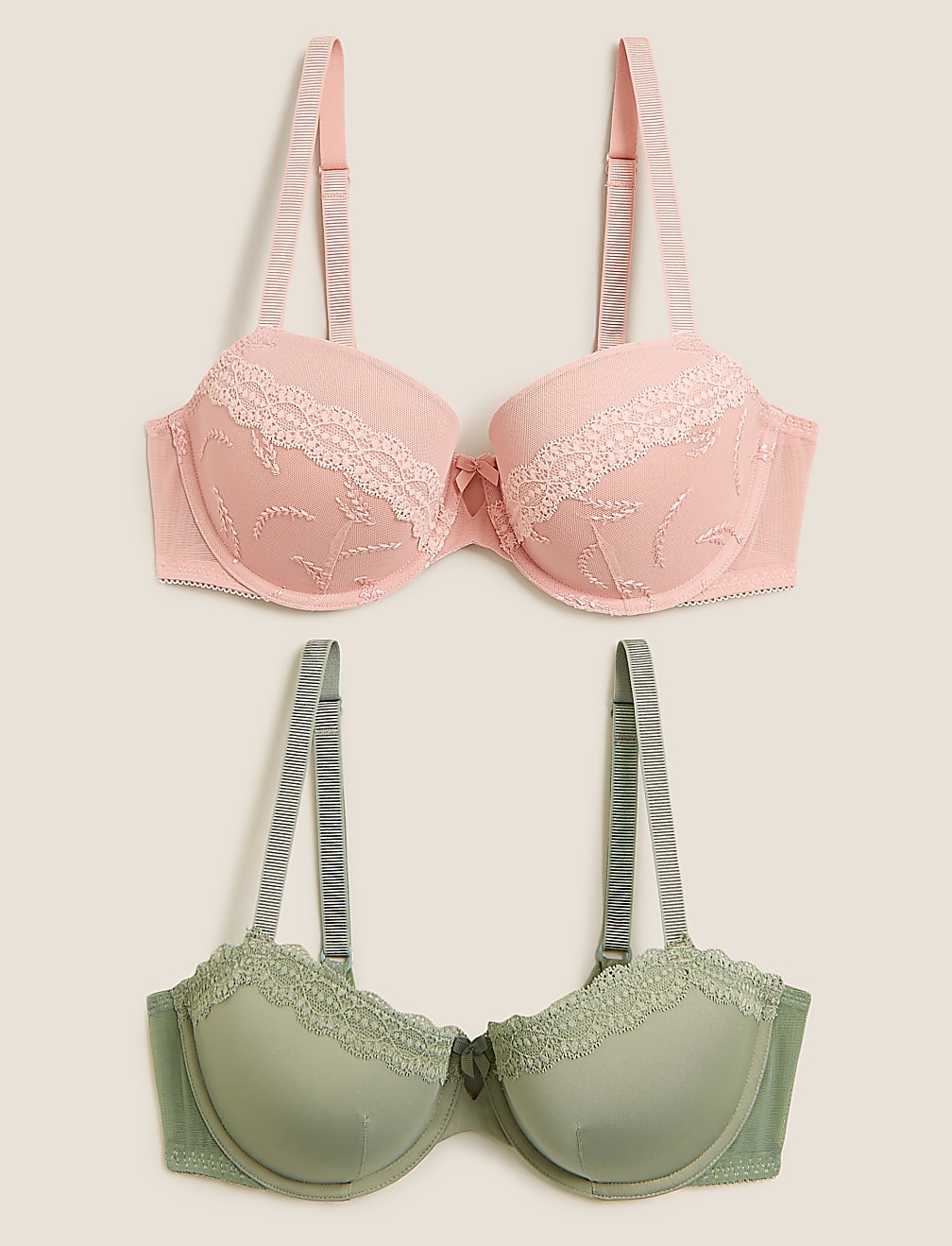 2pk Embroidered Push-Up Balcony Bras A-E