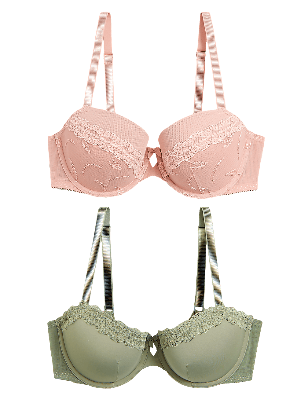 2pk Embroidered Push-Up Balcony Bras A-E