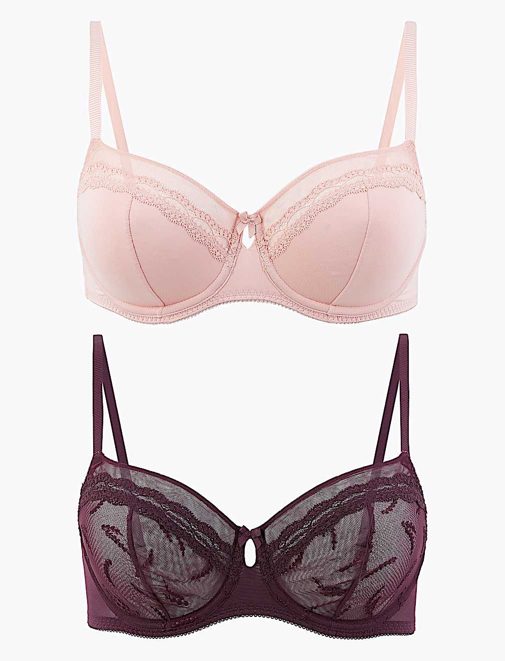 2pk Embroidered Balcony Bras B-E