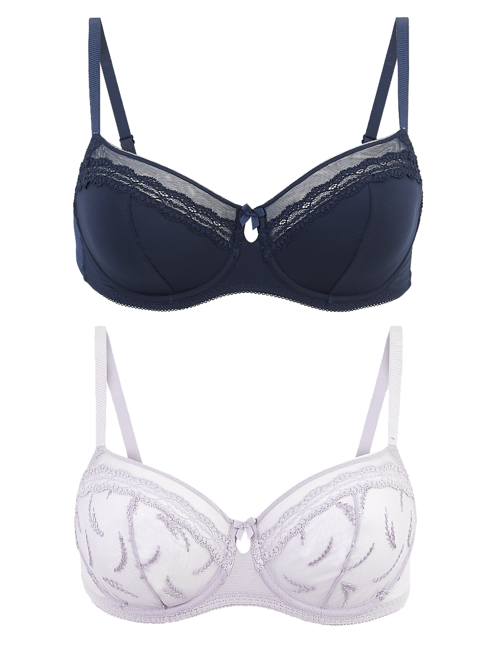 2pk Embroidered Balcony Bras B-E