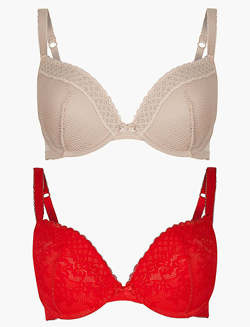 2 Pack Lace Embroidered Push-up Plunge Bras