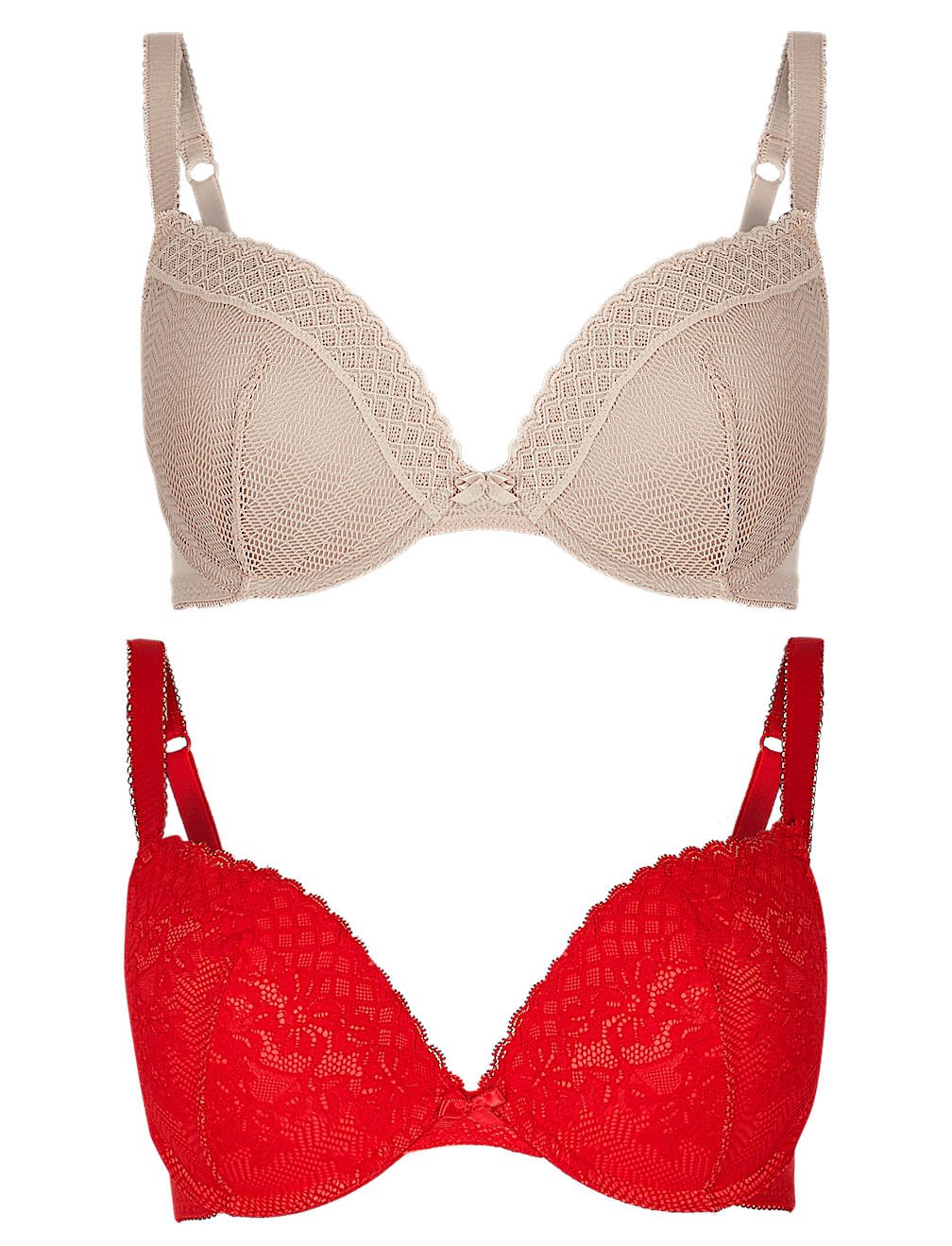 2 Pack Lace Embroidered Push-up Plunge Bras