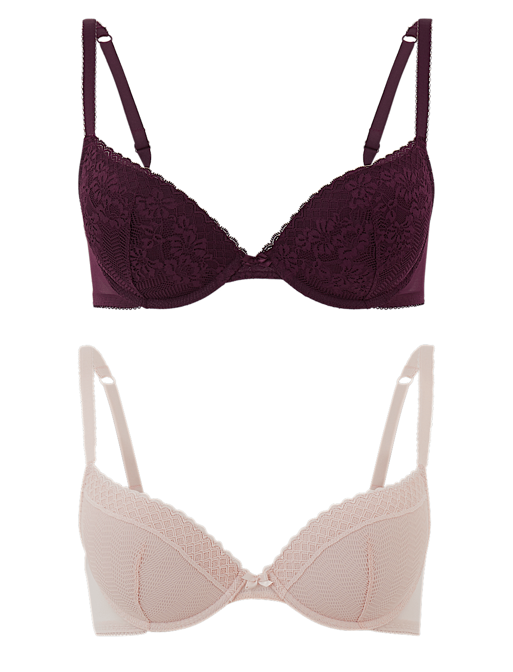2 Pack Lace Embroidered Push-up Plunge Bras