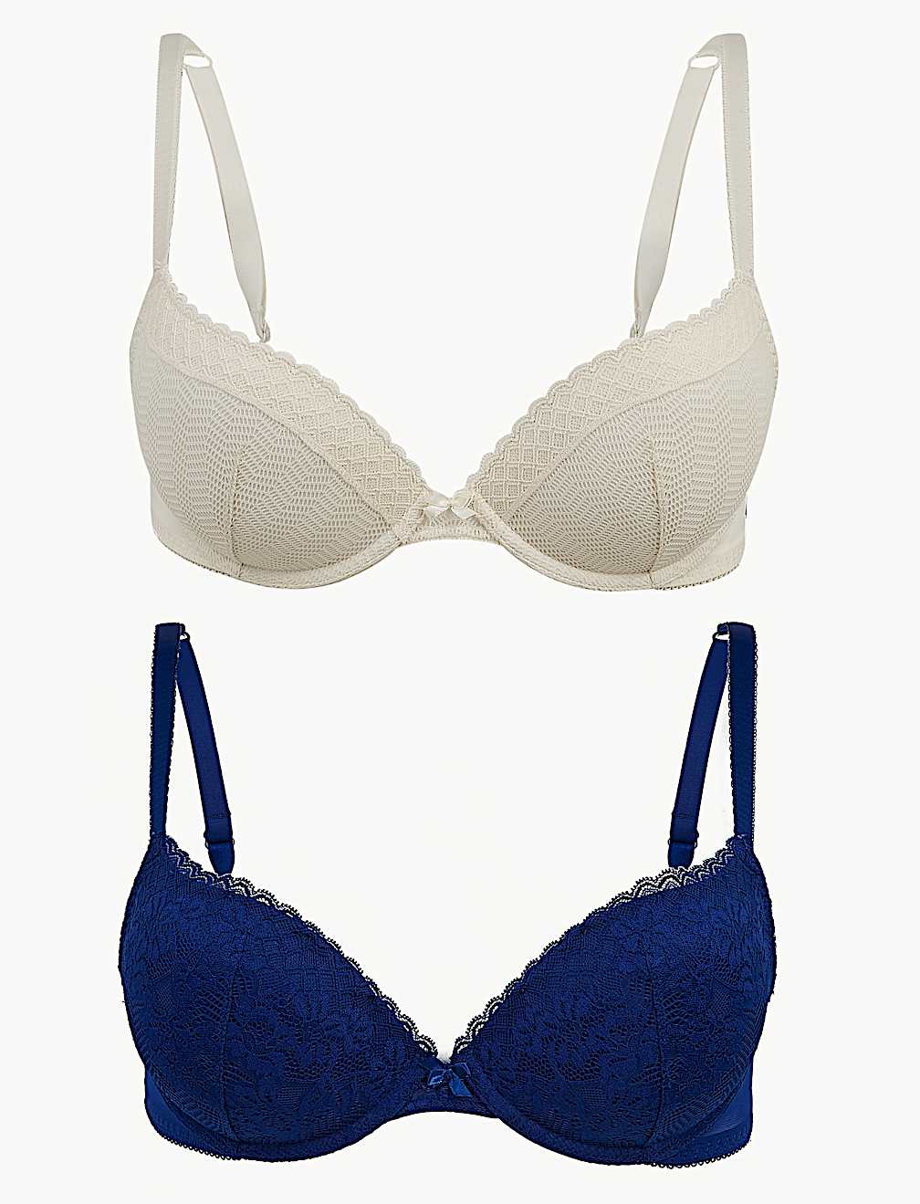 2 Pack Lace Embroidered Push-up Plunge Bras