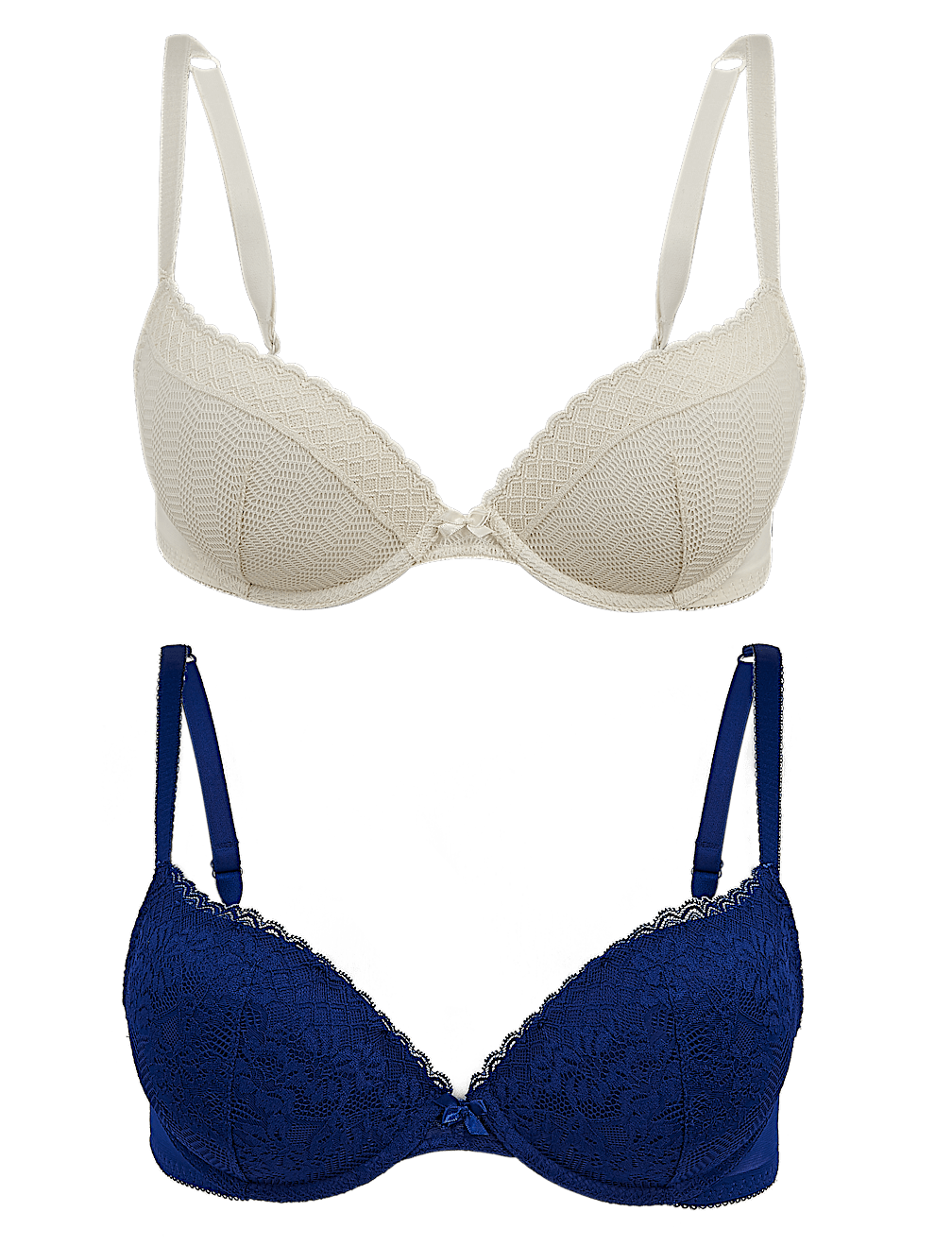 2 Pack Lace Embroidered Push-up Plunge Bras