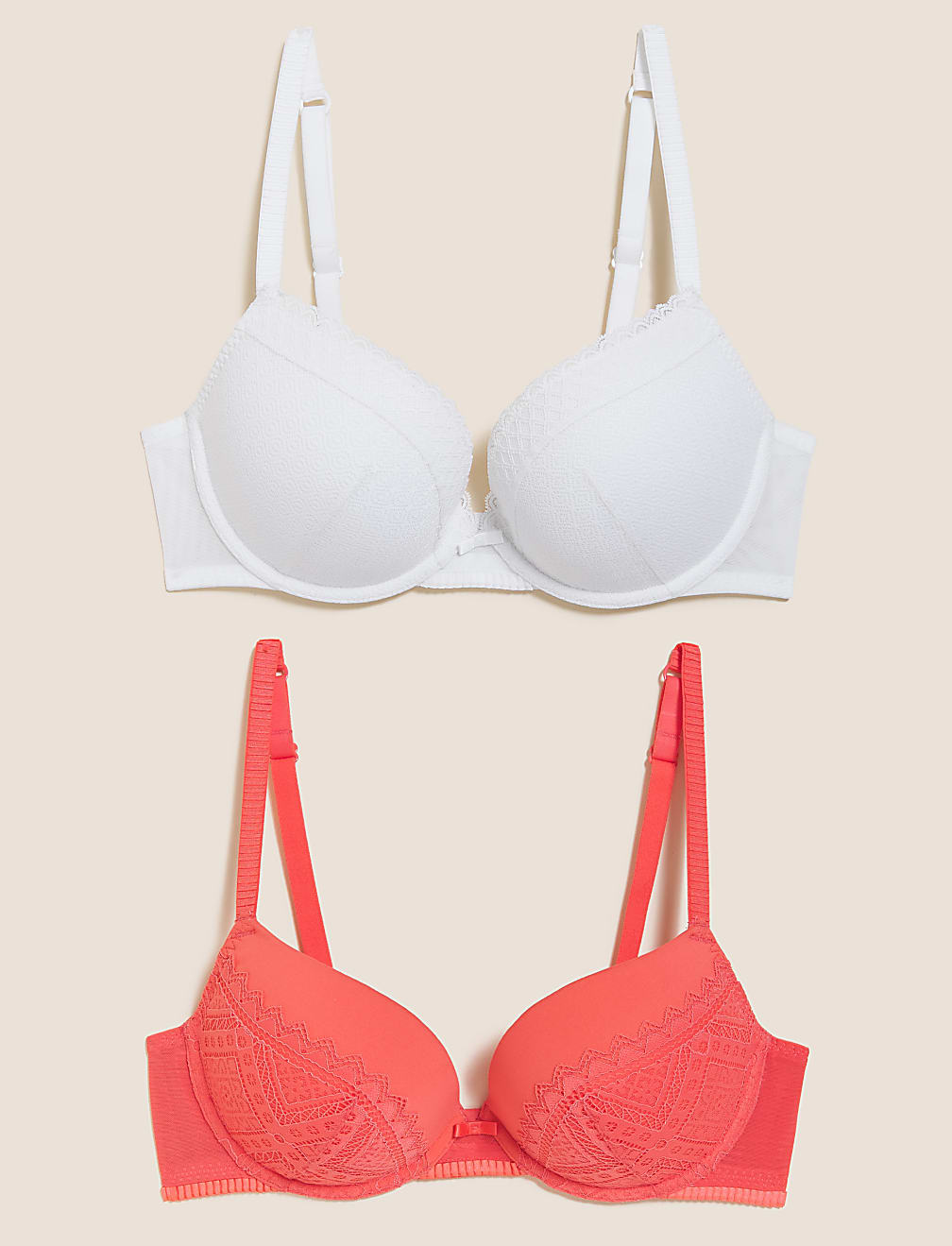 2pk Mesh Lace Push-Up Plunge Bras A-E