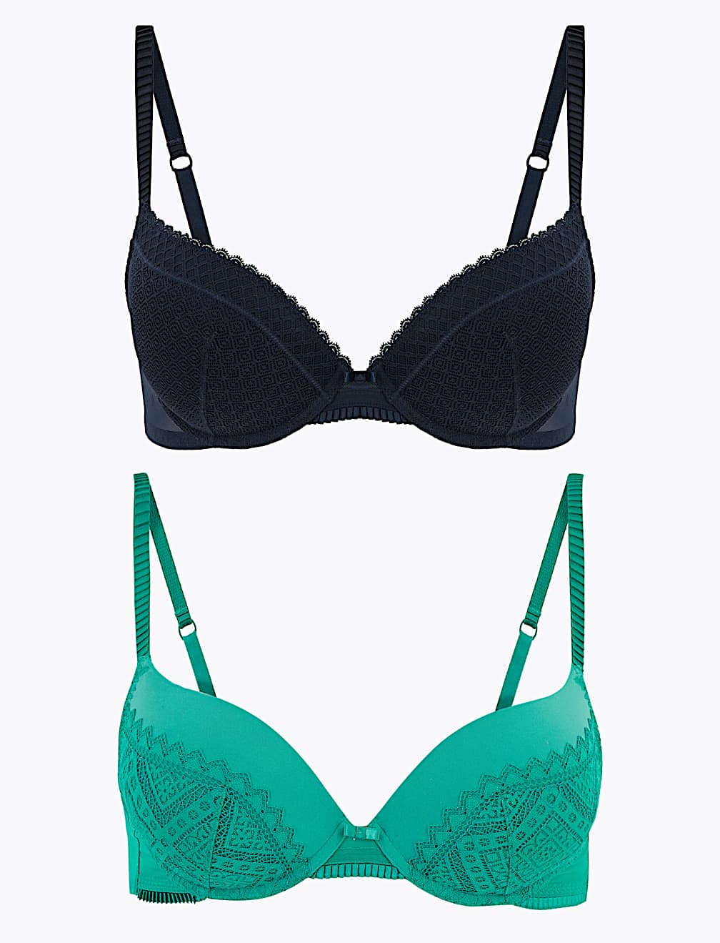 2pk Mesh Lace Push-Up Plunge Bras A-E