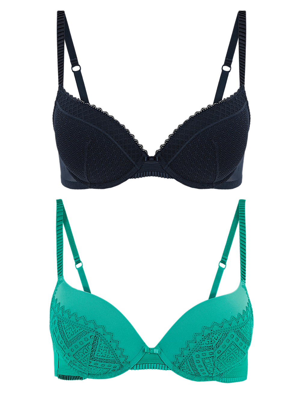 2pk Mesh Lace Push-Up Plunge Bras A-E