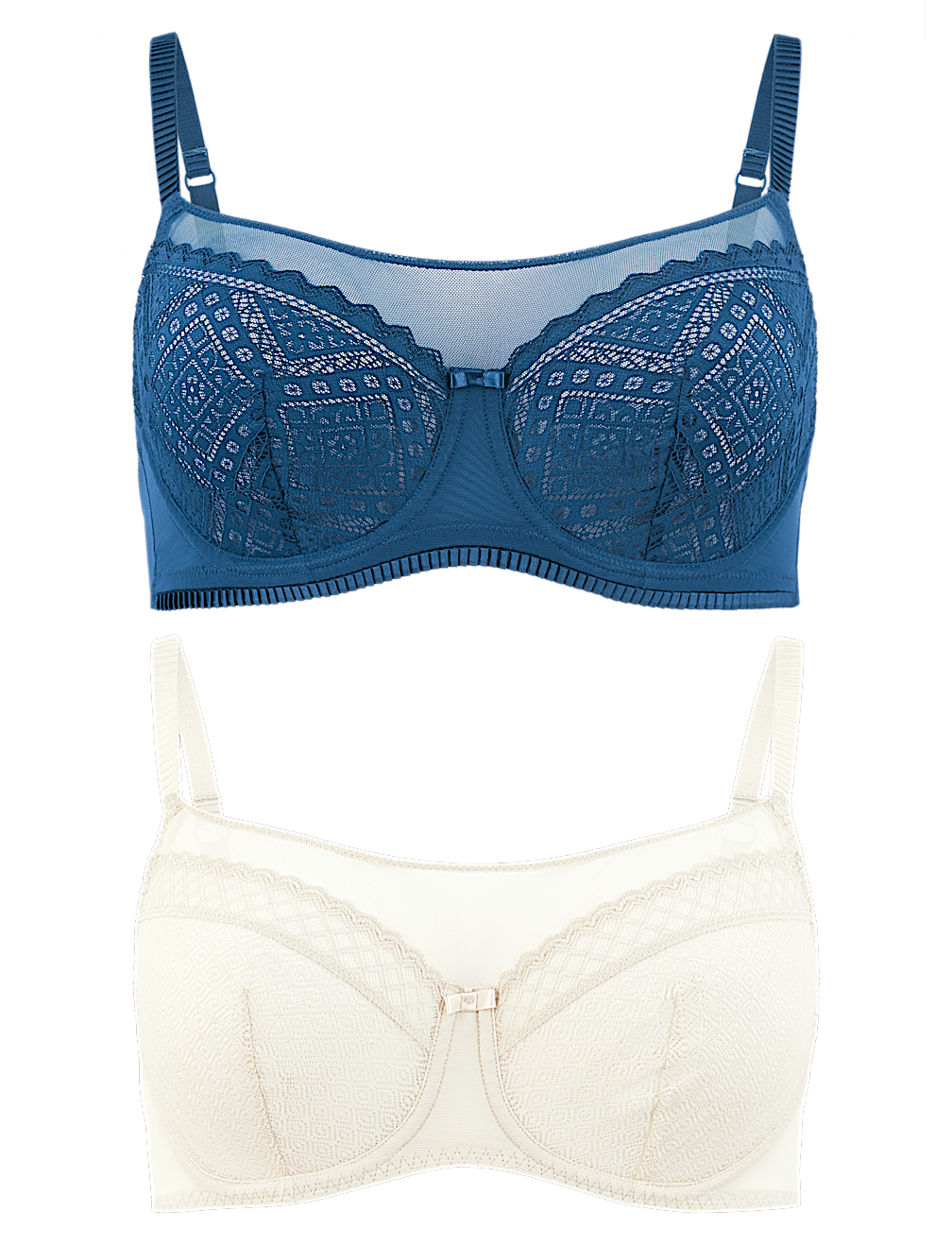 2 Pack Mesh Lace Panel Balcony Bras A-G