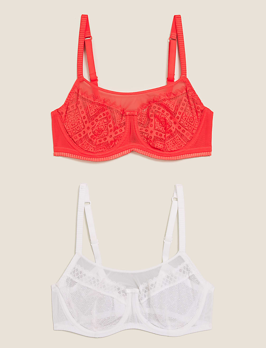 2pk Mesh Lace Underwired Balcony Bras A-E