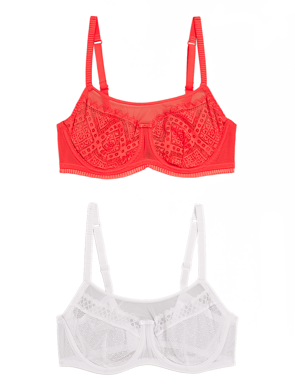 2pk Mesh Lace Underwired Balcony Bras A-E