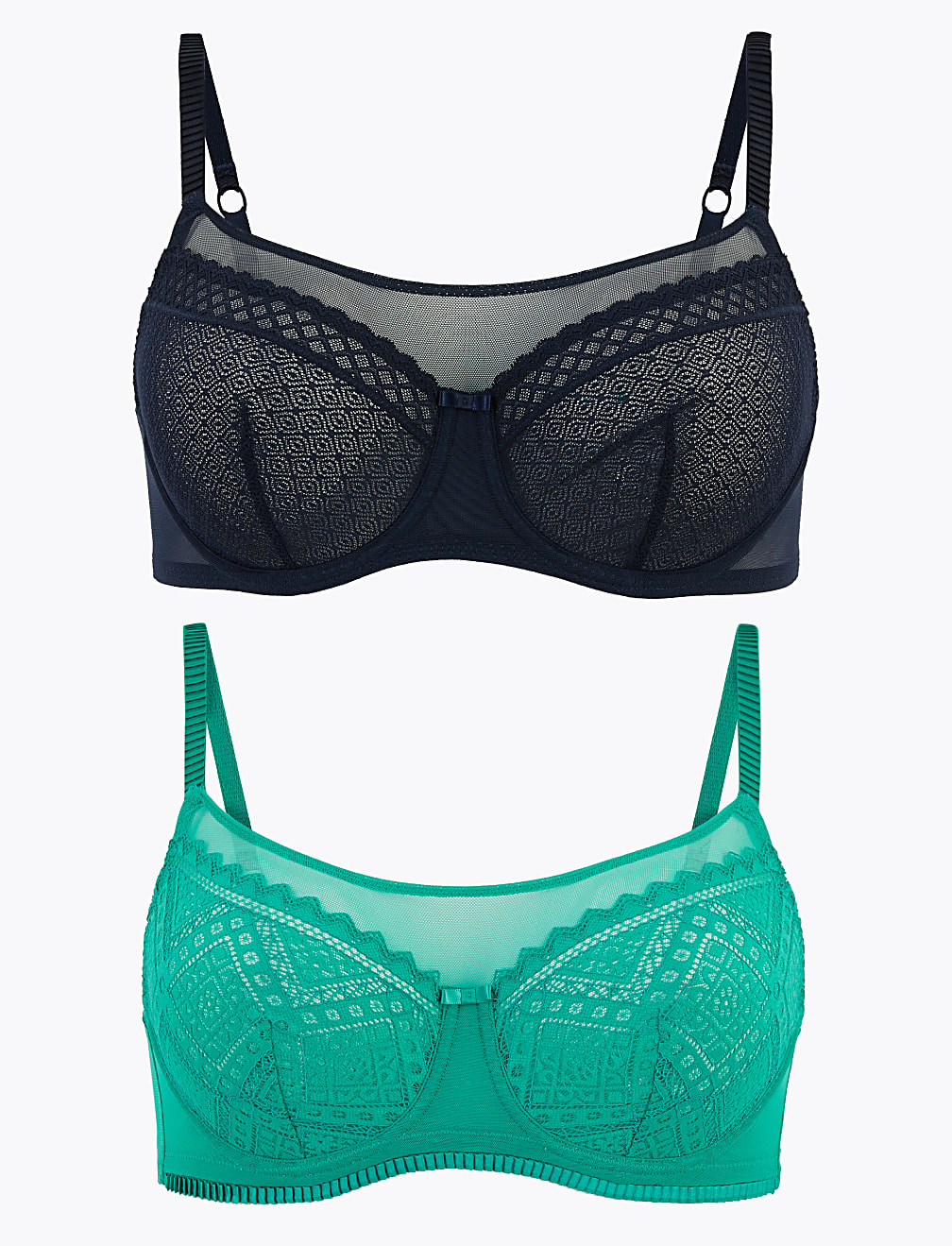 2pk Mesh Lace Underwired Balcony Bras A-E