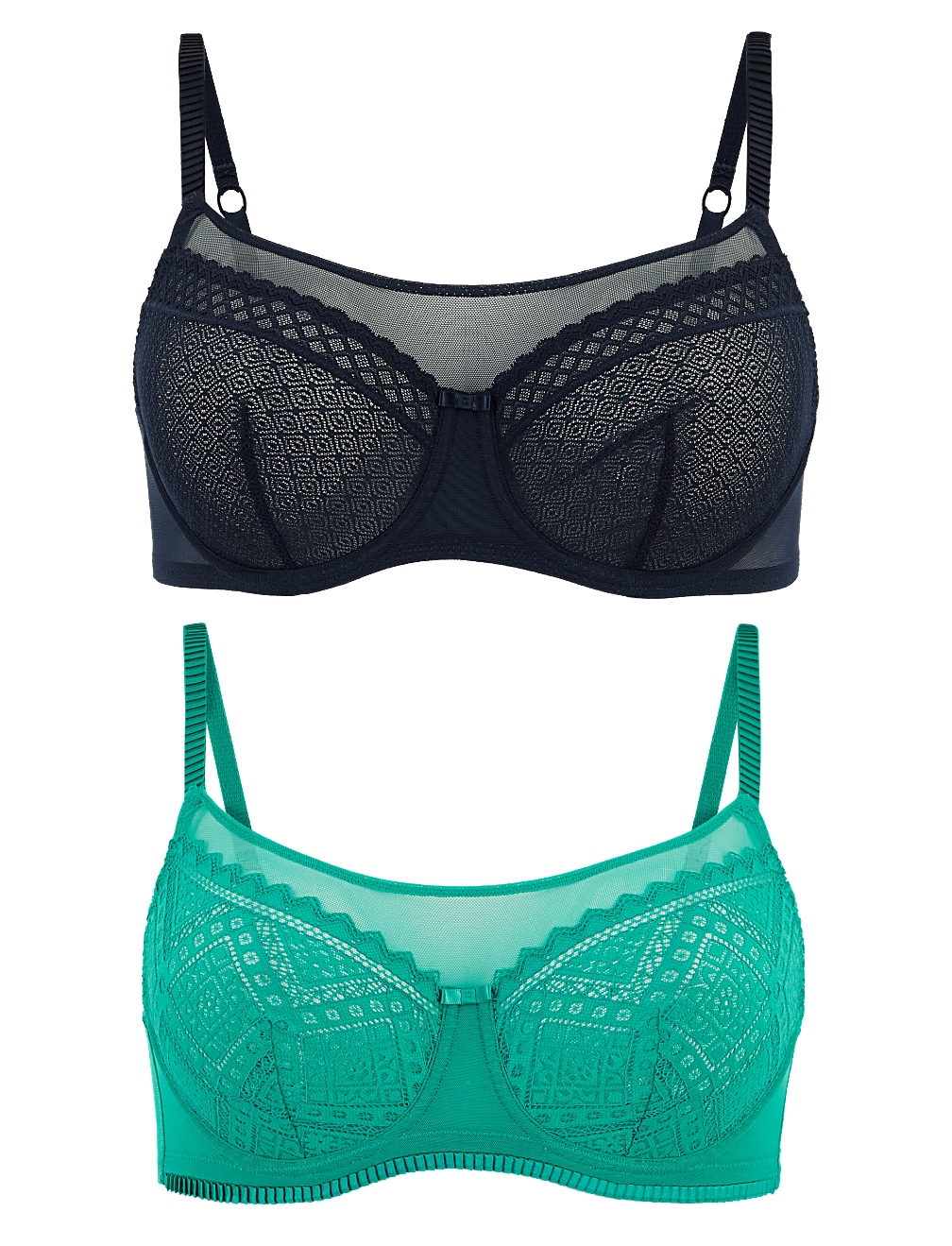 2pk Mesh Lace Underwired Balcony Bras A-E