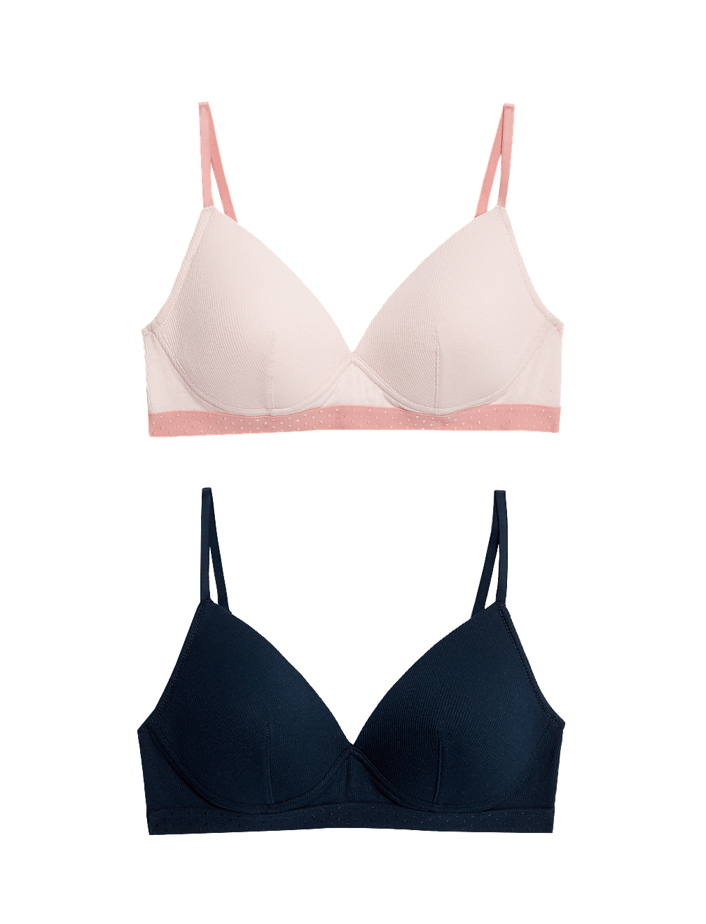 2pk Non Wired Cotton Rich Ribbed First Bras AA-D
