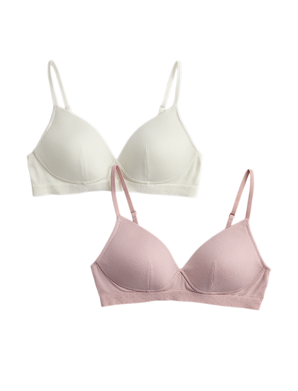 2pk Non Wired Cotton Rich Ribbed First Bras AA-D