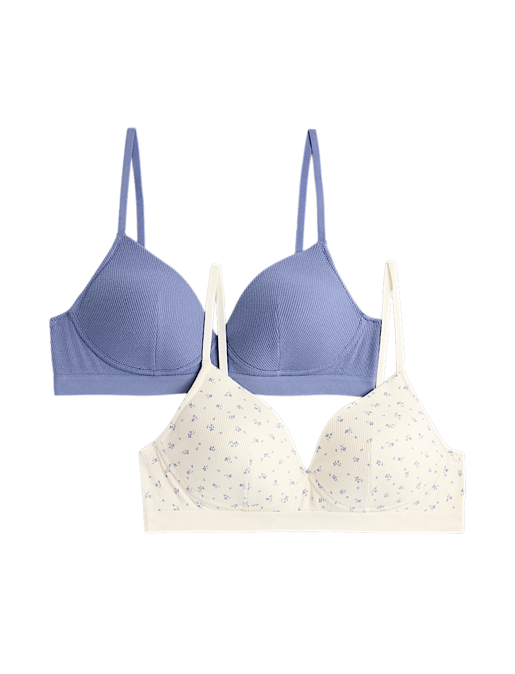 2pk Non Wired Cotton Rich Ribbed First Bras AA-D