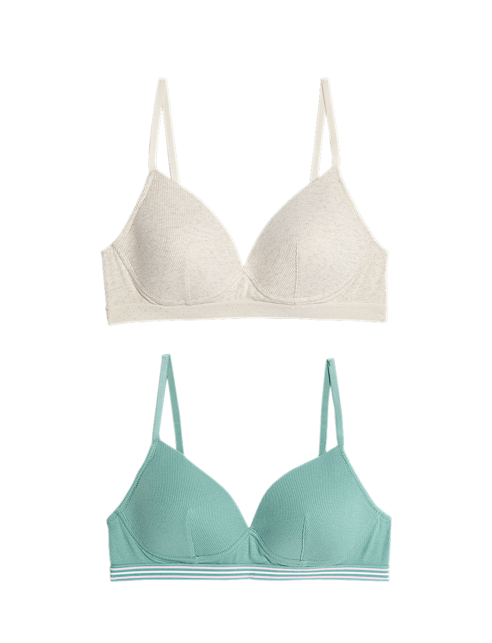 2pk Non Wired Cotton Rich Ribbed First Bras AA-D