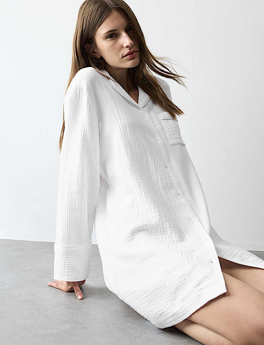 Pure Cotton Textured Muslin Nightshirt