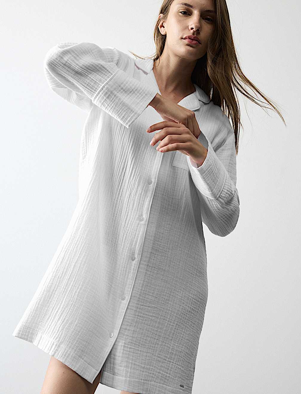 Pure Cotton Textured Muslin Nightshirt