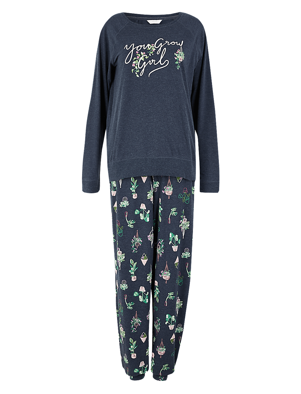 You Grow Girl Slogan Plant Print Pyjama Set