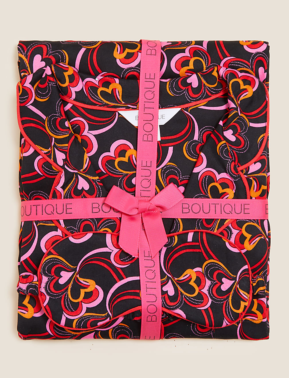 Heart Print Pyjama Set with Eye Mask