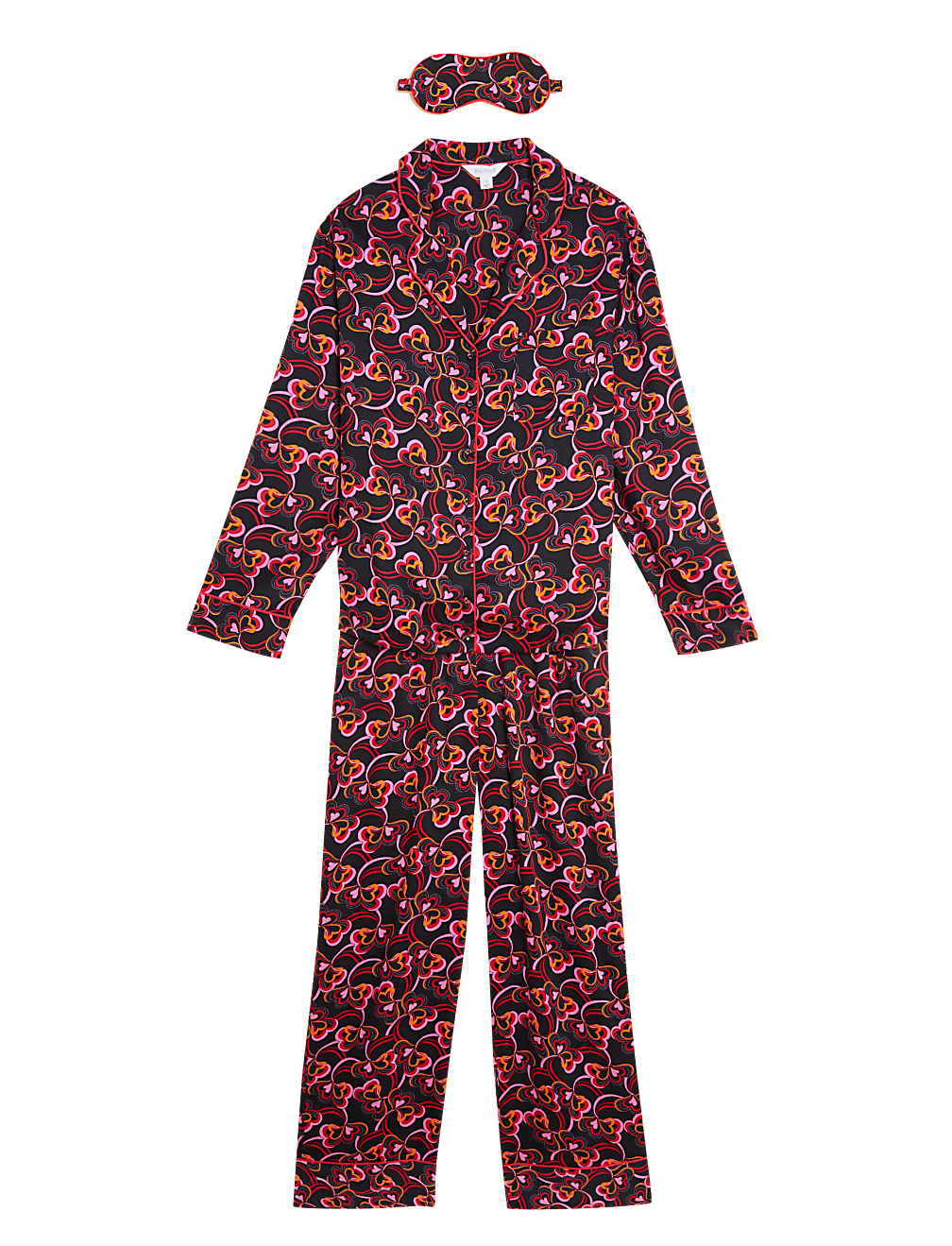 Heart Print Pyjama Set with Eye Mask