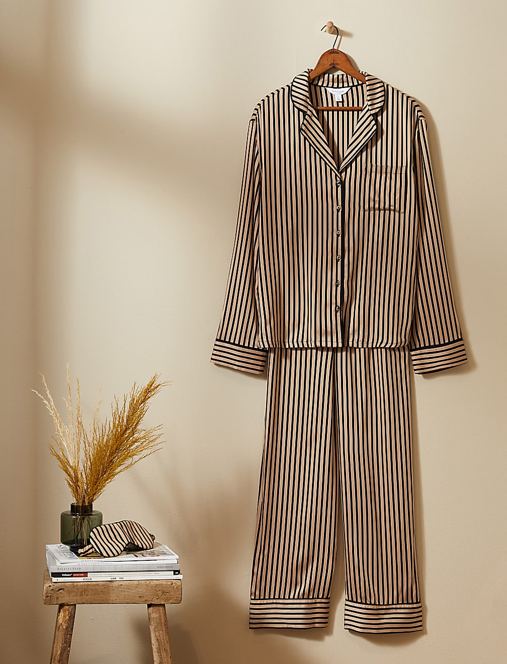 2 Pack Pure Viscose Striped Lapel Collar Pyjama Set