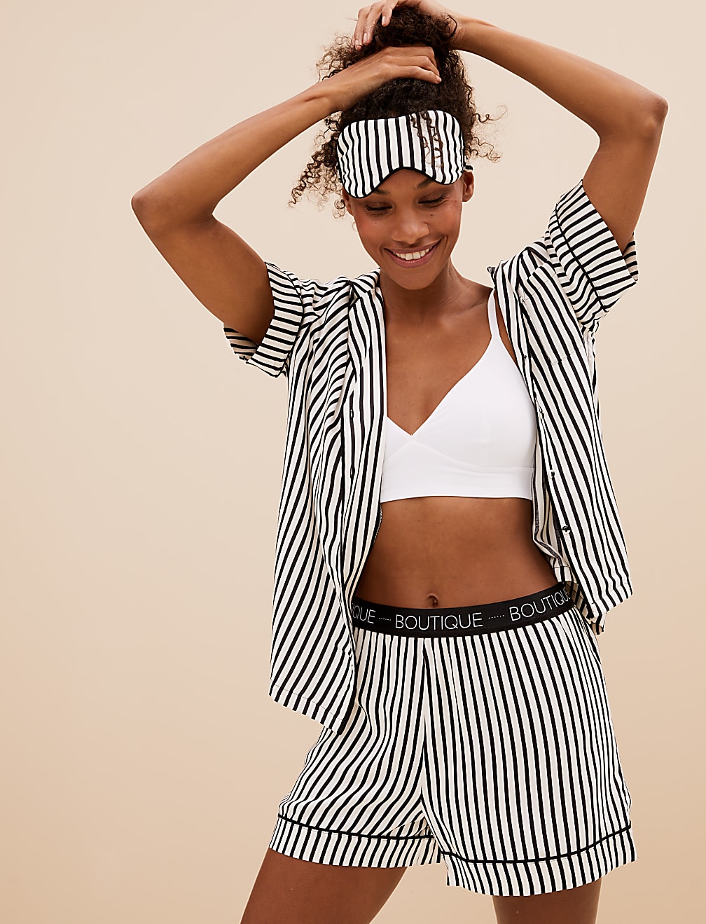 Stripe Shortie Set with Eye Mask